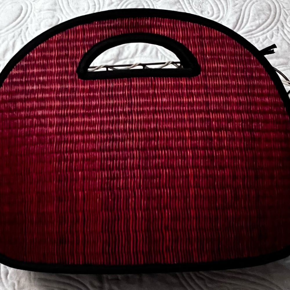 Chic Red and Black Semi-Circular Tote